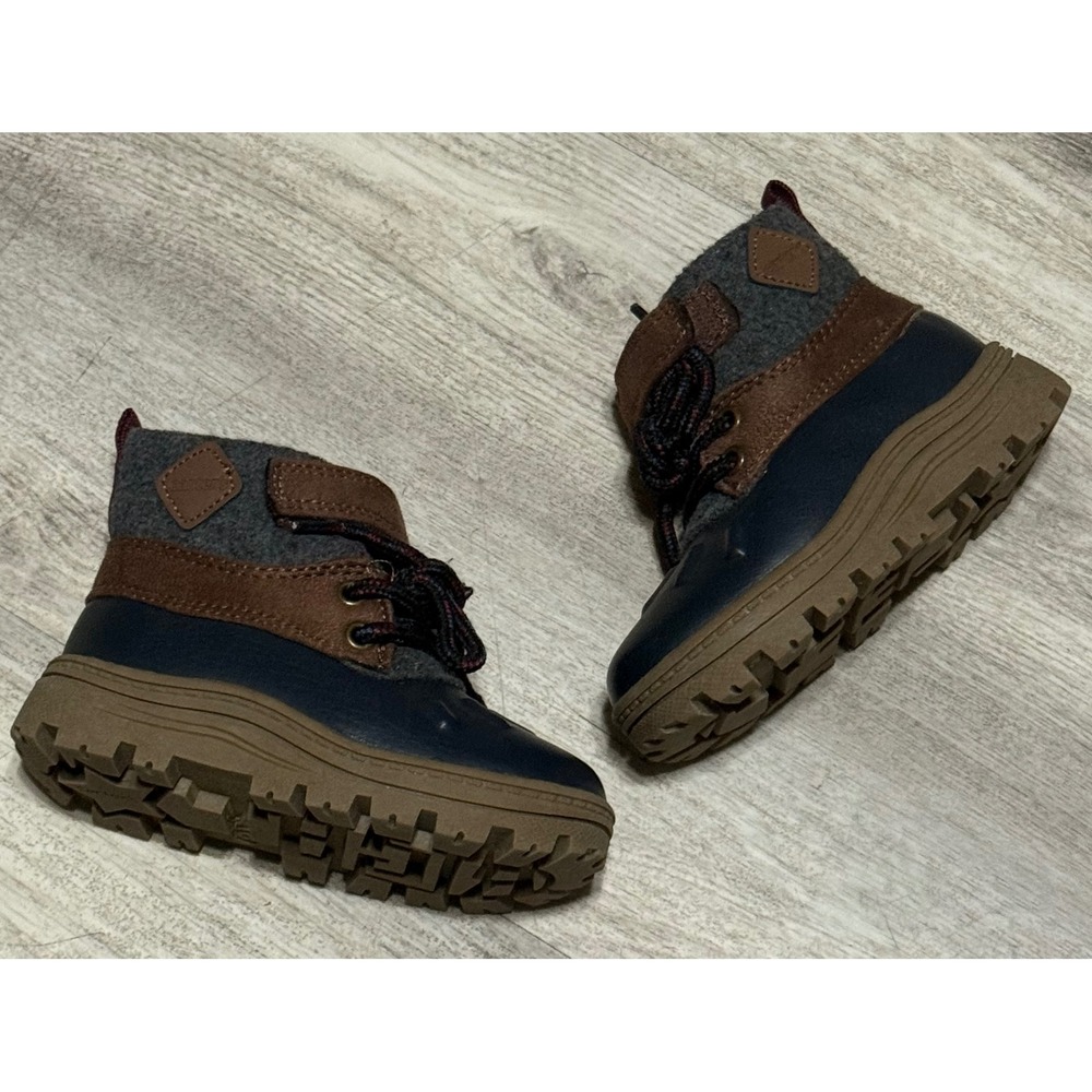 Carters Toddler Boots Ankle Winter Lace‎ Up Hook Loop Gray Blue Brown Size 6